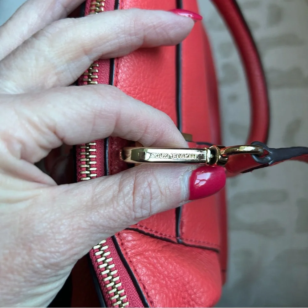 Michael Kors Pebbled Leather Coral Riley Satchel/Crossbody with Gold Hardware